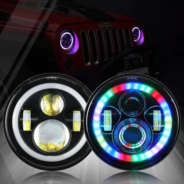 Auxbeam 7 Inch 90W Round 4200 Lumens LED Headlight with RGB Halo Ring | Auxbeam | Auxbeam LED Headlights Assemblies