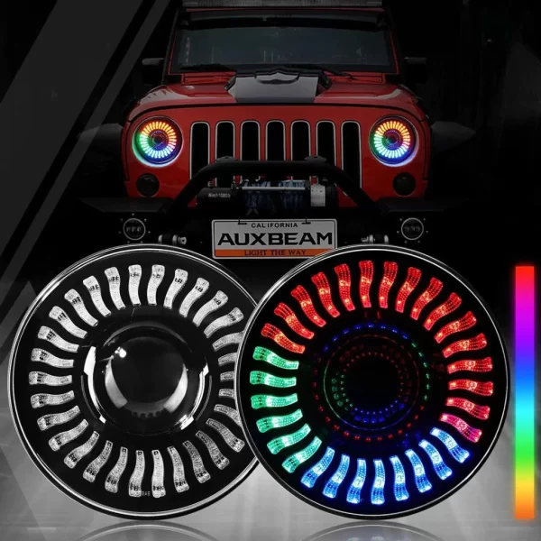 Auxbeam 7 inch 80W 8000Lumens LED Headlight RGB Flowing Halo Ring | Auxbeam | Auxbeam LED Headlights Assemblies