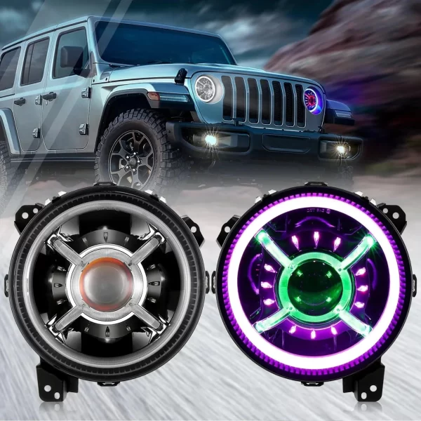 Auxbeam 9 Inch RGB Headlights Replacement Bluetooth Control W/DRL | Auxbeam | Auxbeam LED Headlights Assemblies