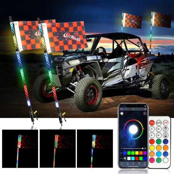Auxbeam RGB Turn Signal & Brake Light with Bluetooth App/Remote Control Flag LED Whip Light - 3 Feet | Auxbeam | Auxbeam LED Fancy Lights