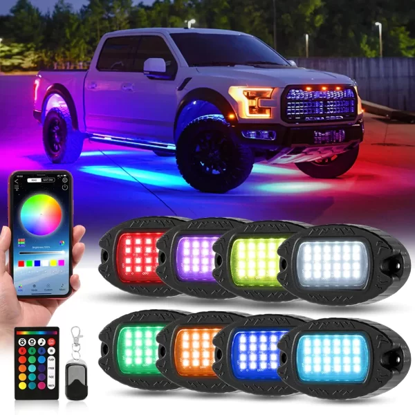 Auxbeam RGBW LED Rock Lights Kit With Bluetooth App & Wireless Remote Control, Multicolor Neon Underglow Lights | Auxbeam | Auxbeam LED Fancy Lights