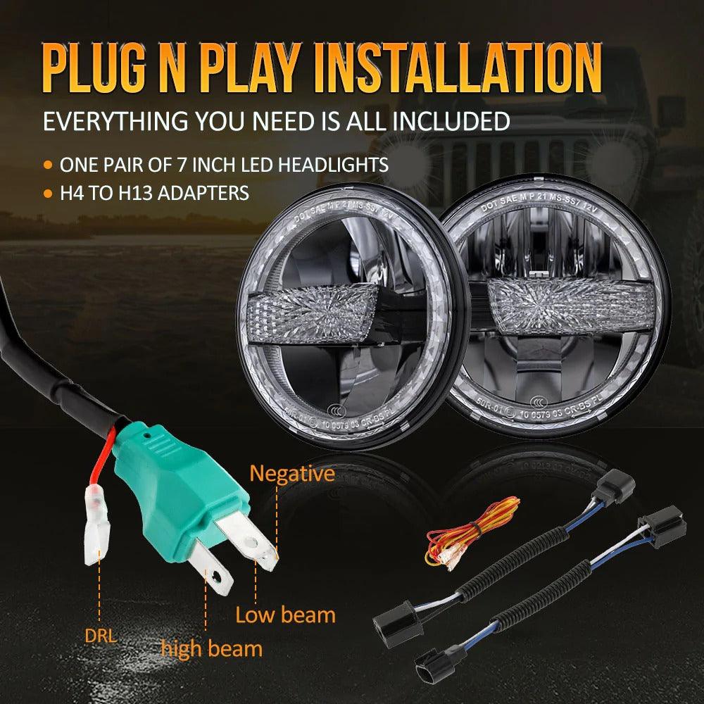 Auxbeam 7 Inch 90W 7000Lumens LED Headlights with Halo Ring DRL | Auxbeam | Auxbeam LED Headlights Assemblies - Image 9