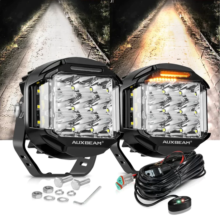 Auxbeam 5 Inch 168W 16440LM Side Shooter LED Pod Lights With Amber DRL - Square | Auxbeam | Auxbeam Pod Lights - Image 12