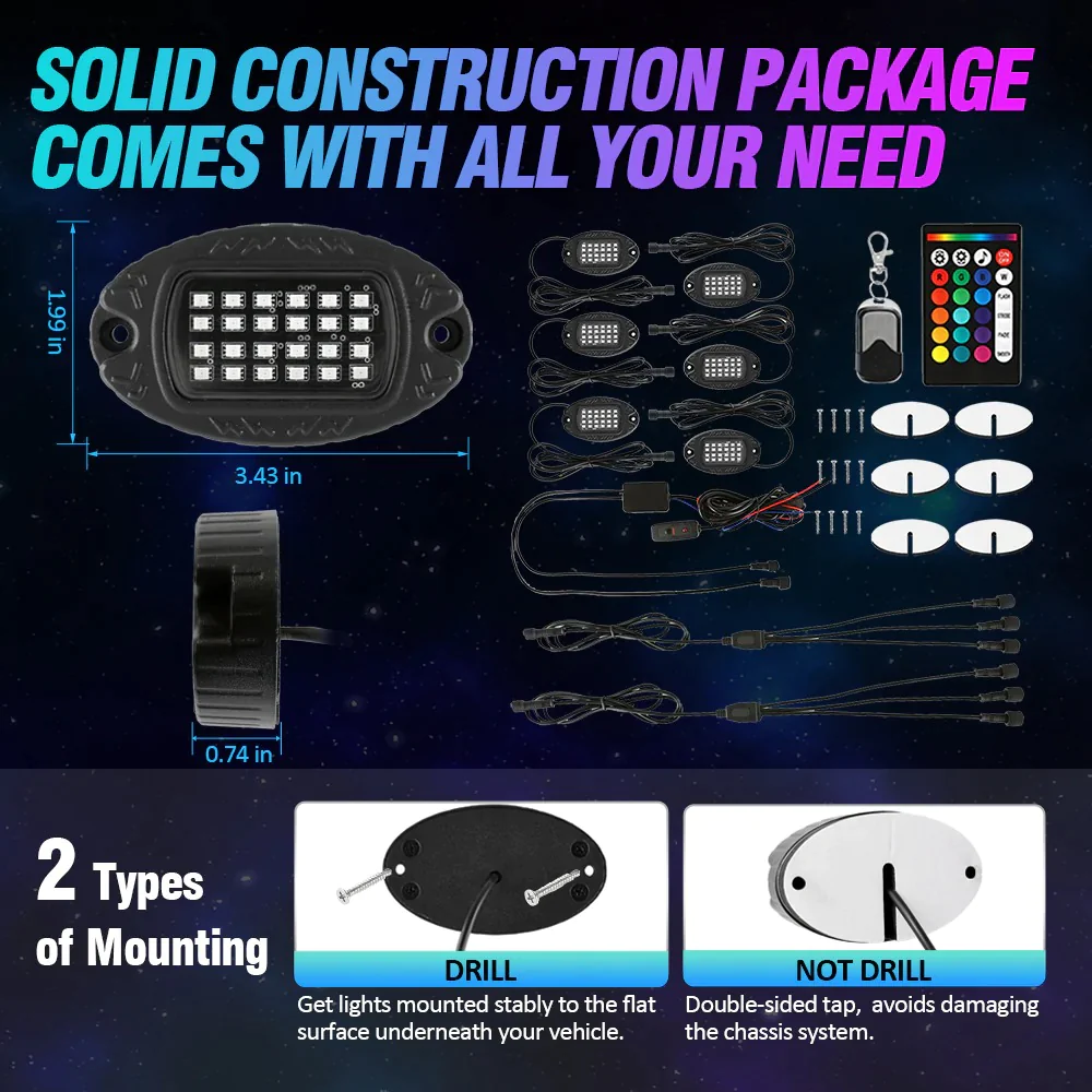 Auxbeam RGBW LED Rock Lights Kit With Bluetooth App & Wireless Remote Control, Multicolor Neon Underglow Lights | Auxbeam | Auxbeam LED Fancy Lights - Image 11