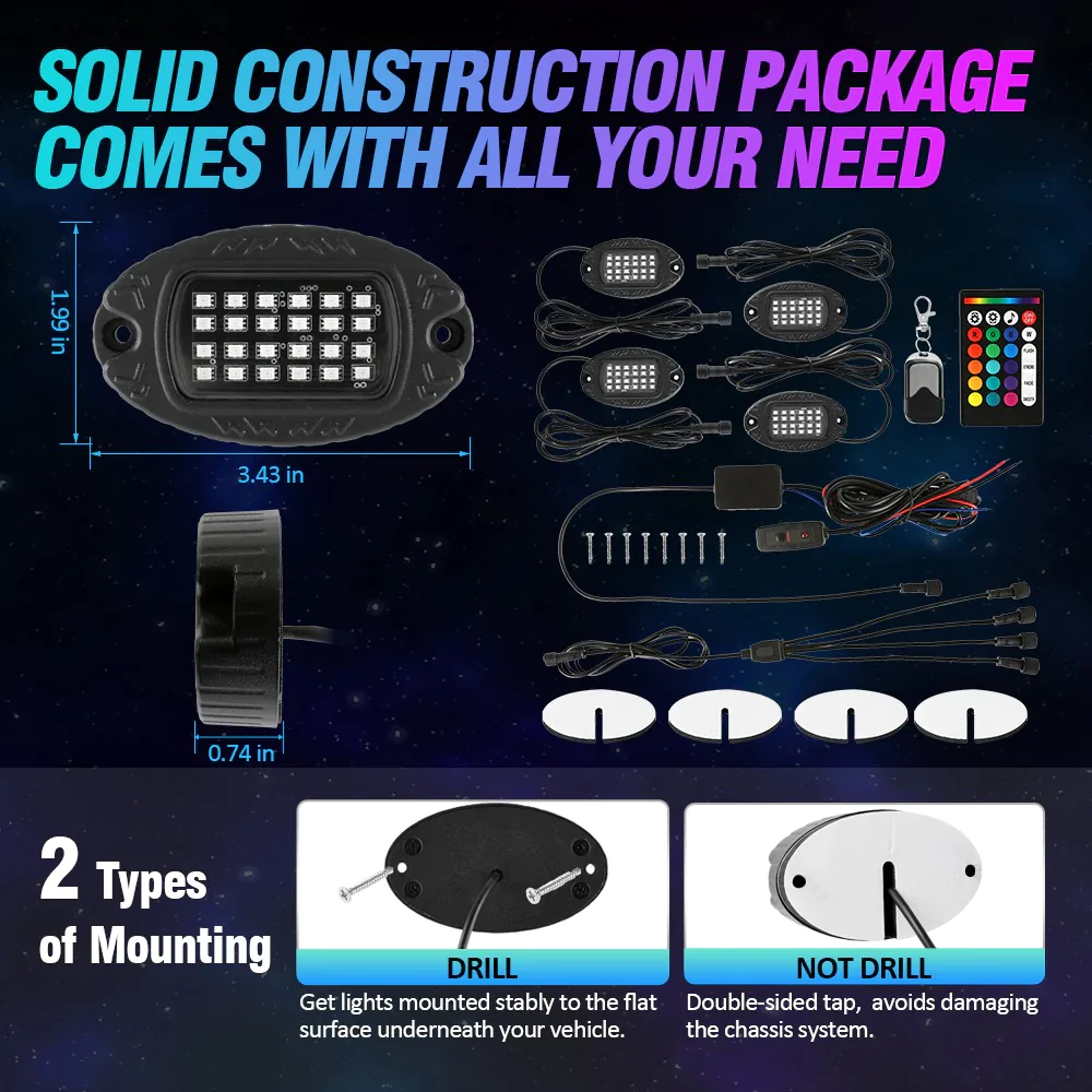 Auxbeam RGBW LED Rock Lights Kit With Bluetooth App & Wireless Remote Control, Multicolor Neon Underglow Lights | Auxbeam | Auxbeam LED Fancy Lights - Image 12