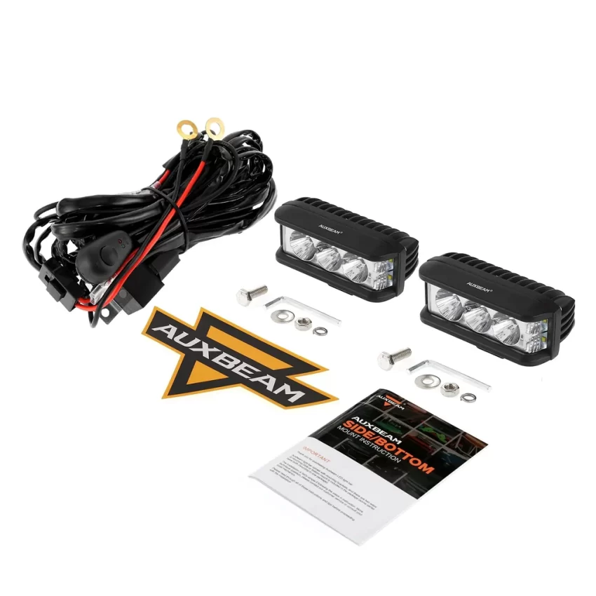 Auxbeam 5 Inch LED Light Bar Square Side Shooter LED Pod Lights with Wiring Harness - Clear Lens | Auxbeam | Auxbeam Pod Lights - Image 12
