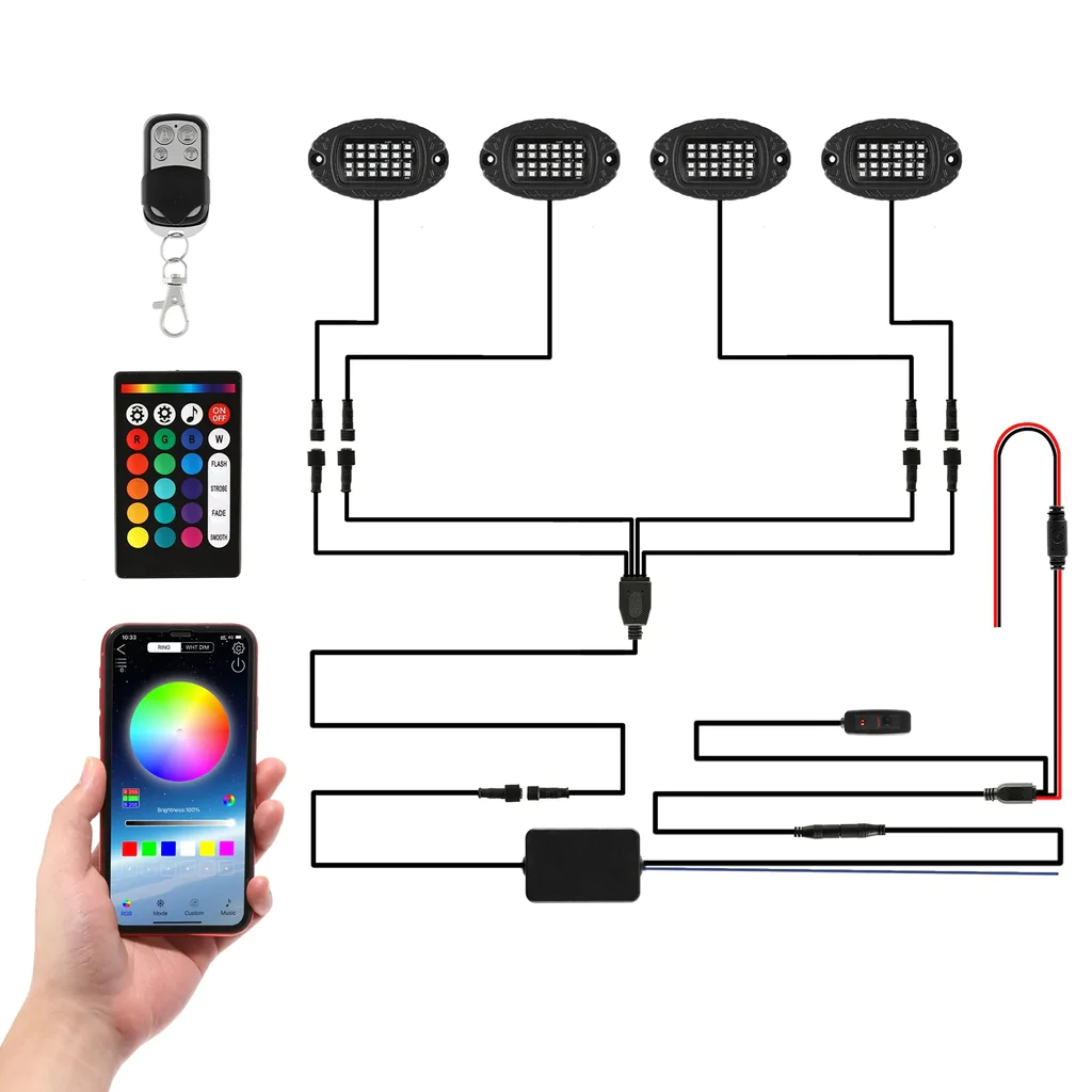Auxbeam RGBW LED Rock Lights Kit With Bluetooth App & Wireless Remote Control, Multicolor Neon Underglow Lights | Auxbeam | Auxbeam LED Fancy Lights - Image 19