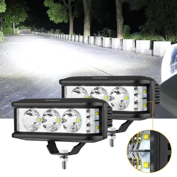 Auxbeam 5 Inch LED Light Bar Square Side Shooter LED Pod Lights with Wiring Harness - Amber Lens | Auxbeam | Auxbeam Pod Lights