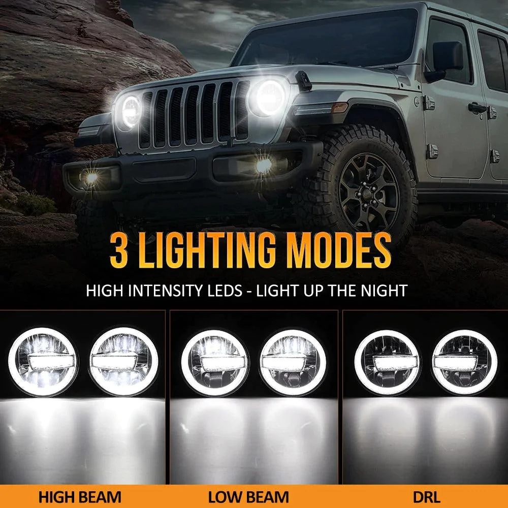 Auxbeam 7 Inch 90W 7000Lumens LED Headlights with Halo Ring DRL | Auxbeam | Auxbeam LED Headlights Assemblies - Image 2