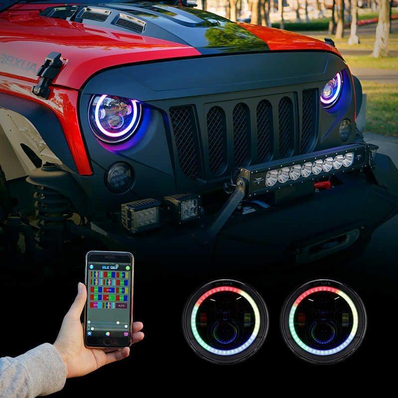 Auxbeam 7 Inch 90W Round 4200 Lumens LED Headlight with RGB Halo Ring | Auxbeam | Auxbeam LED Headlights Assemblies - Image 2