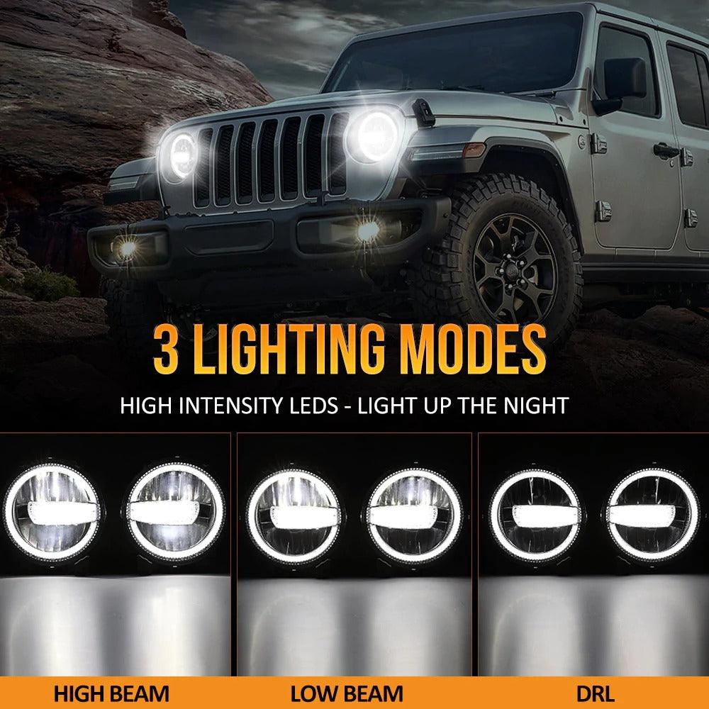 Auxbeam 9 Inch 120W 9000 Lumens LED Headlights With Halo Ring DRL | Auxbeam | Auxbeam LED Headlights Assemblies - Image 2