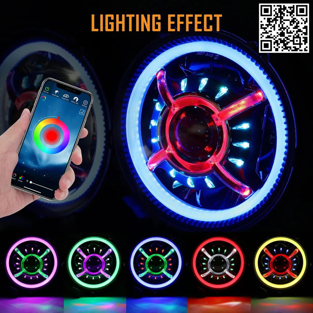 Auxbeam 9 Inch RGB Headlights Replacement Bluetooth Control W/DRL | Auxbeam | Auxbeam LED Headlights Assemblies - Image 2