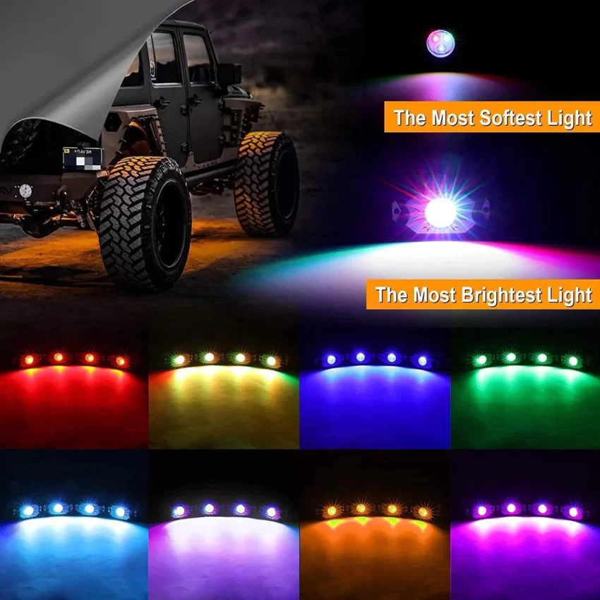 Auxbeam RGB LED Rock Light Set With Bluetooth Controller - 4 Piece Set | Auxbeam | Auxbeam LED Fancy Lights - Image 2