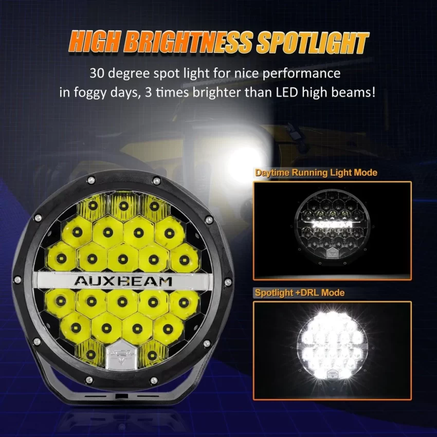 Auxbeam 7 Inch 240W 24000Lumens Black LED Driving Lights | Auxbeam LED Driving Lights | Auxbeam - Image 3