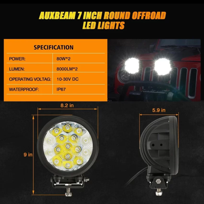 Auxbeam 7Inch 160W Round Combo Beam Off-Road LED Driving Light | Auxbeam LED Driving Lights | Auxbeam - Image 3
