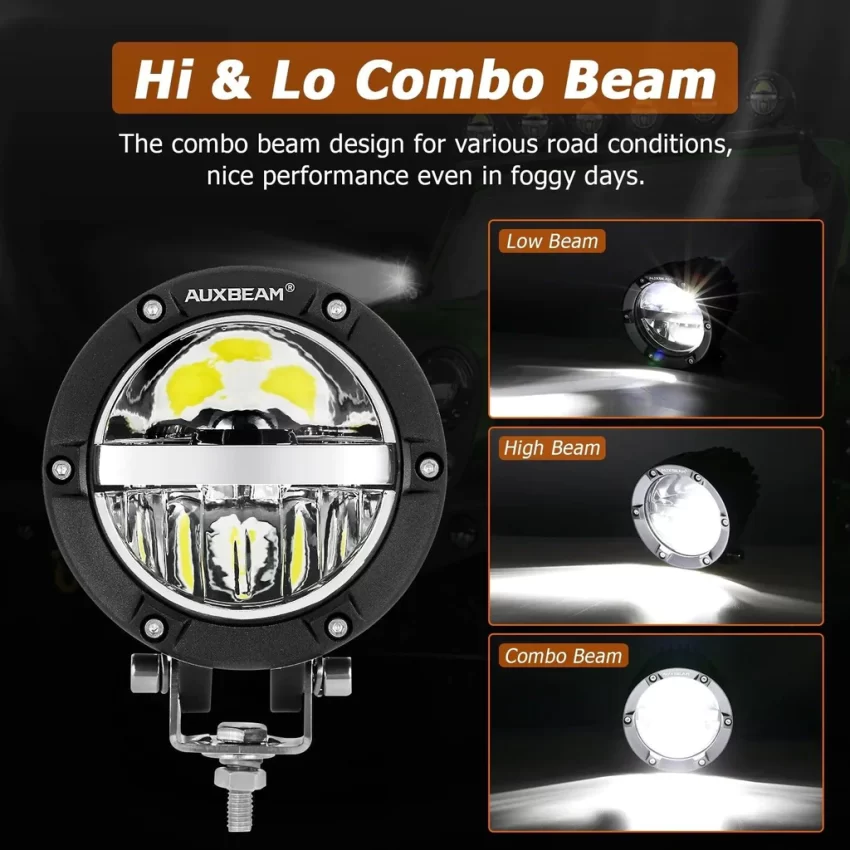 Auxbeam 4 Inch 110W Round OFF Road LED Pod Lights Combo Beam With Wiring Harness | Auxbeam | Auxbeam Pod Lights - Image 3