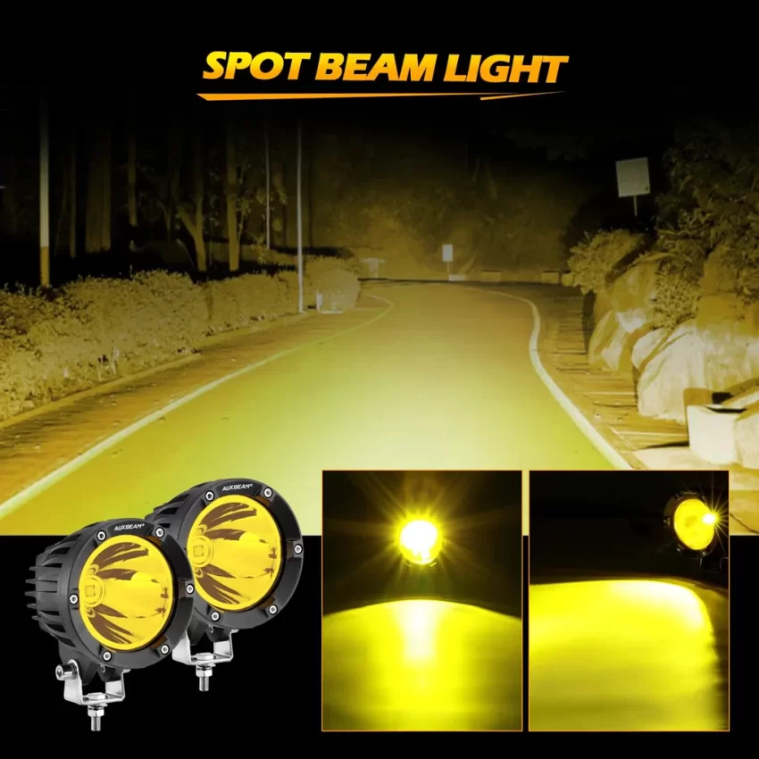 Auxbeam 4 Inch 72W Round Spot White/Amber LED POD Light - Clear Lens | Auxbeam | Auxbeam Pod Lights - Image 3