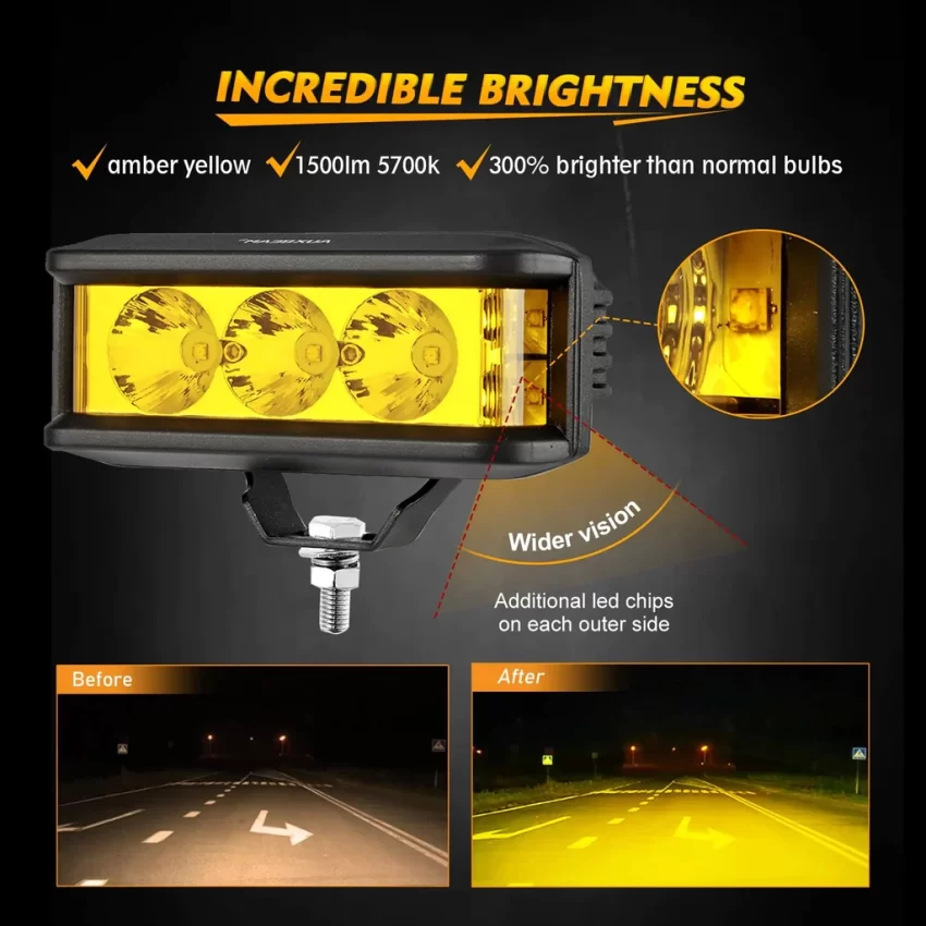 Auxbeam 5 Inch LED Light Bar Square Side Shooter LED Pod Lights with Wiring Harness - Clear Lens | Auxbeam | Auxbeam Pod Lights - Image 3