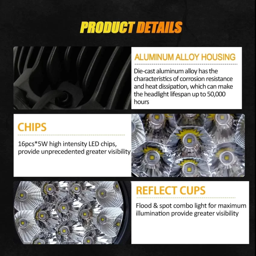 Auxbeam 7Inch 160W Round Combo Beam Off-Road LED Driving Light | Auxbeam LED Driving Lights | Auxbeam - Image 4