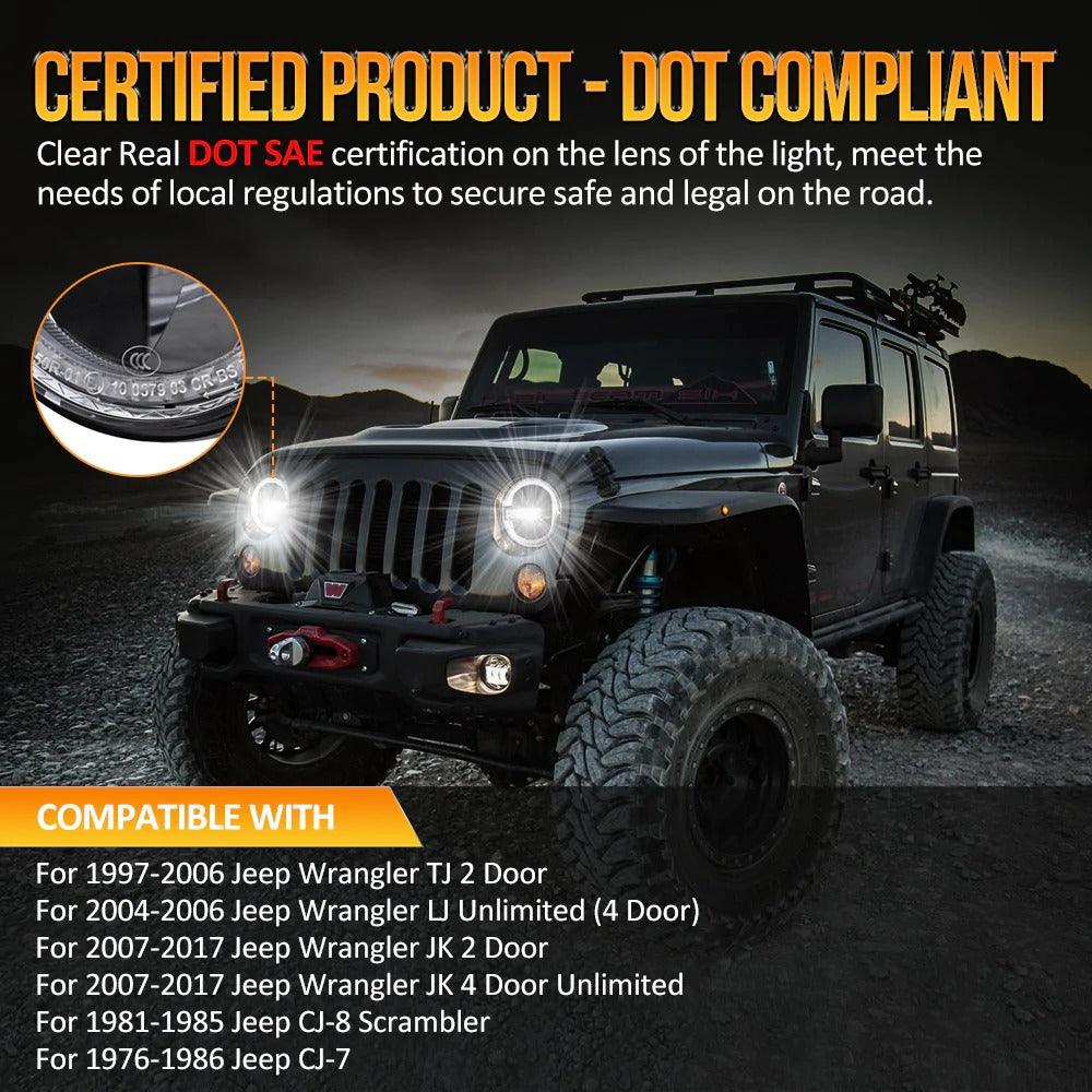 Auxbeam 7 Inch 90W 7000Lumens LED Headlights with Halo Ring DRL | Auxbeam | Auxbeam LED Headlights Assemblies - Image 4