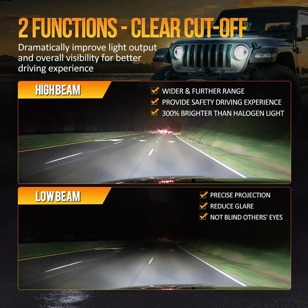Auxbeam 9 Inch 120W 9000 Lumens LED Headlights With Halo Ring DRL | Auxbeam | Auxbeam LED Headlights Assemblies - Image 4