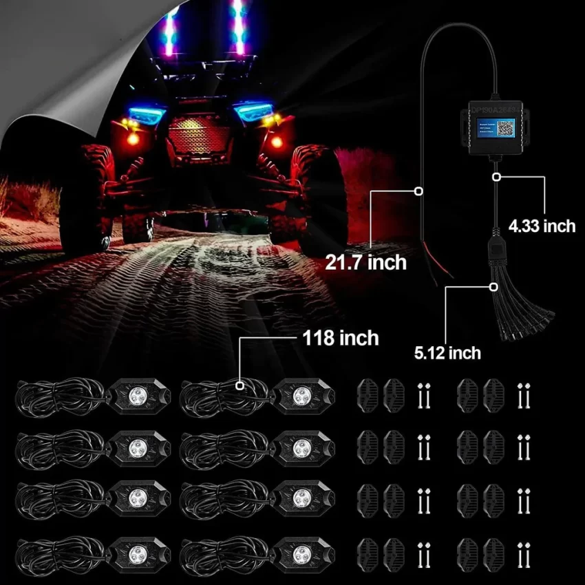 Auxbeam RGB LED Rock Light Set With Bluetooth Controller - 4 Piece Set | Auxbeam | Auxbeam LED Fancy Lights - Image 4