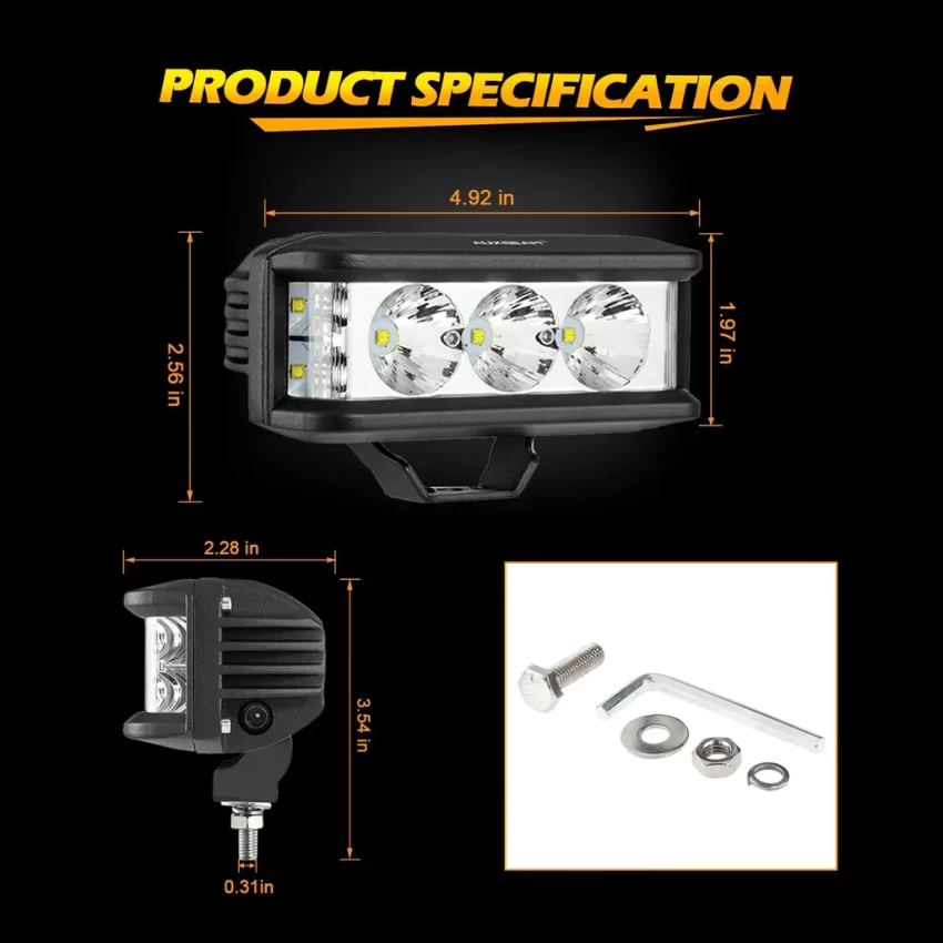 Auxbeam 5 Inch LED Light Bar Square Side Shooter LED Pod Lights with Wiring Harness - Clear Lens | Auxbeam | Auxbeam Pod Lights - Image 4