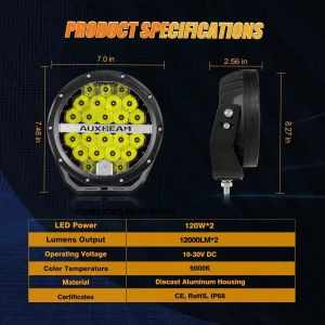 Auxbeam 7 Inch 240W 24000Lumens Black LED Driving Lights | Auxbeam LED Driving Lights | Auxbeam - Image 5