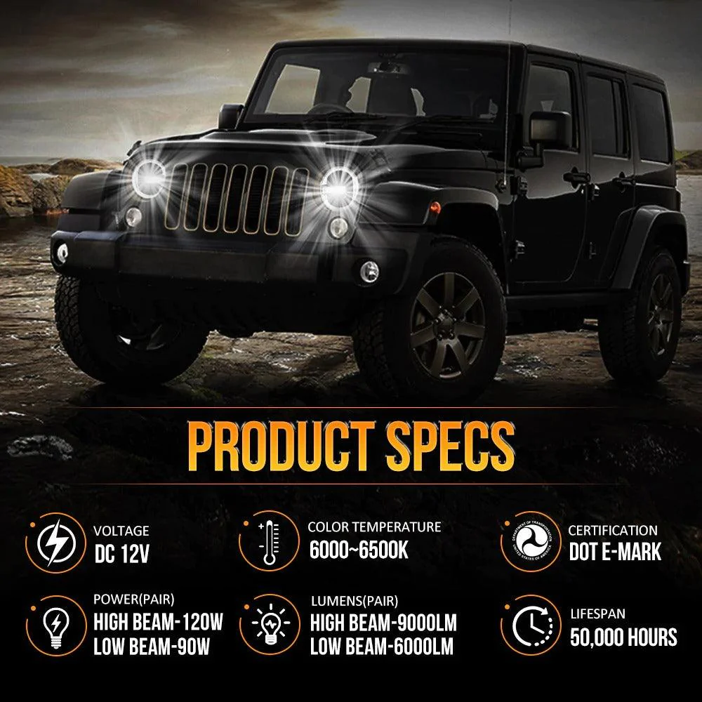 Auxbeam 9 Inch 120W 9000 Lumens LED Headlights With Halo Ring DRL | Auxbeam | Auxbeam LED Headlights Assemblies - Image 5