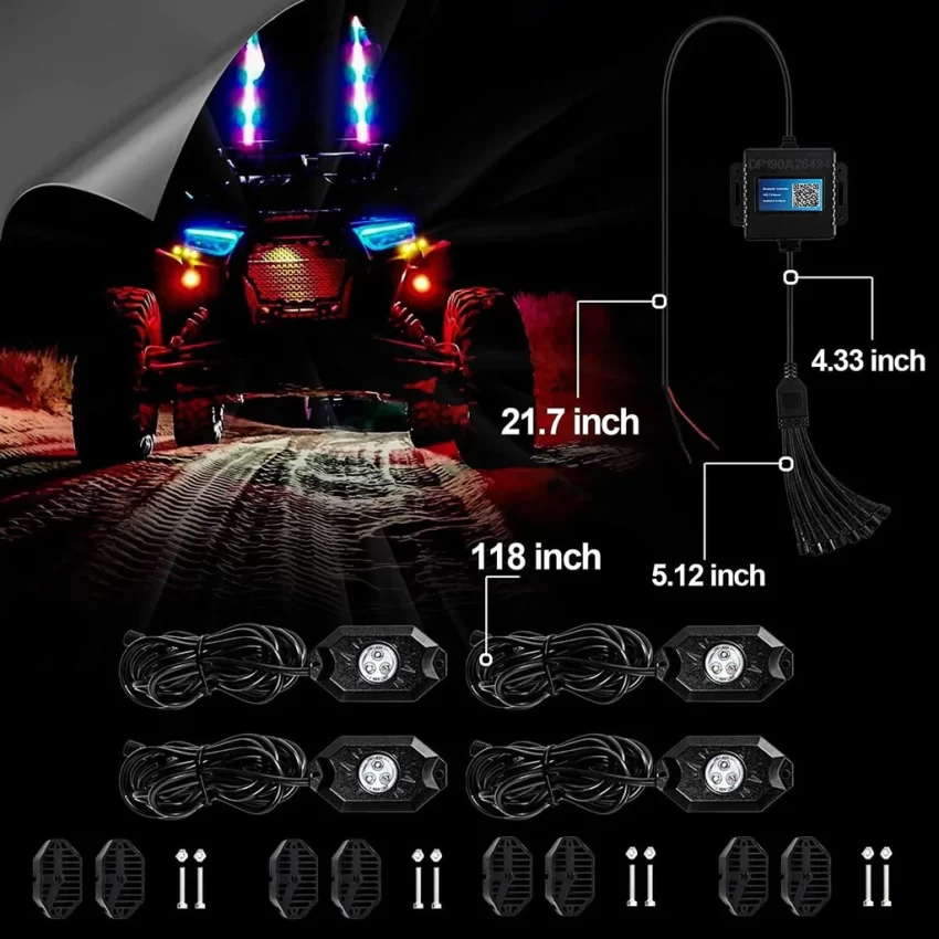 Auxbeam RGB LED Rock Light Set With Bluetooth Controller - 4 Piece Set | Auxbeam | Auxbeam LED Fancy Lights - Image 5