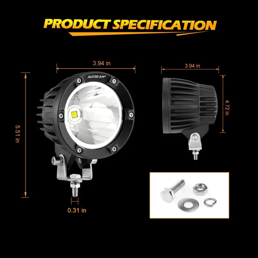 Auxbeam 4 Inch 72W Round Spot White/Amber LED POD Light - Clear Lens | Auxbeam | Auxbeam Pod Lights - Image 5