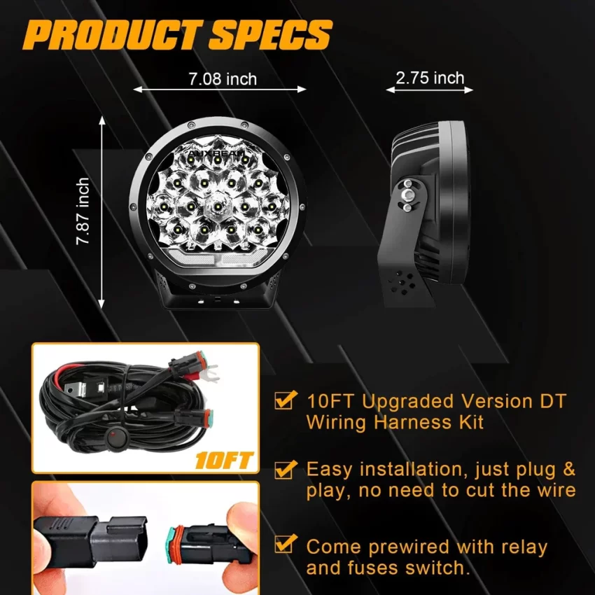 Auxbeam 7 Inch 178W Round Off Road Light Spot Beam LED Driving Lights | Auxbeam LED Driving Lights | Auxbeam - Image 6