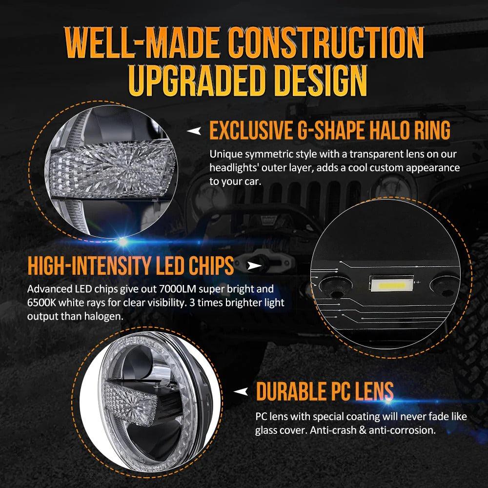 Auxbeam 7 Inch 90W 7000Lumens LED Headlights with Halo Ring DRL | Auxbeam | Auxbeam LED Headlights Assemblies - Image 6