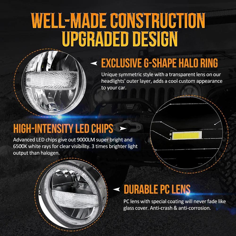 Auxbeam 9 Inch 120W 9000 Lumens LED Headlights With Halo Ring DRL | Auxbeam | Auxbeam LED Headlights Assemblies - Image 6