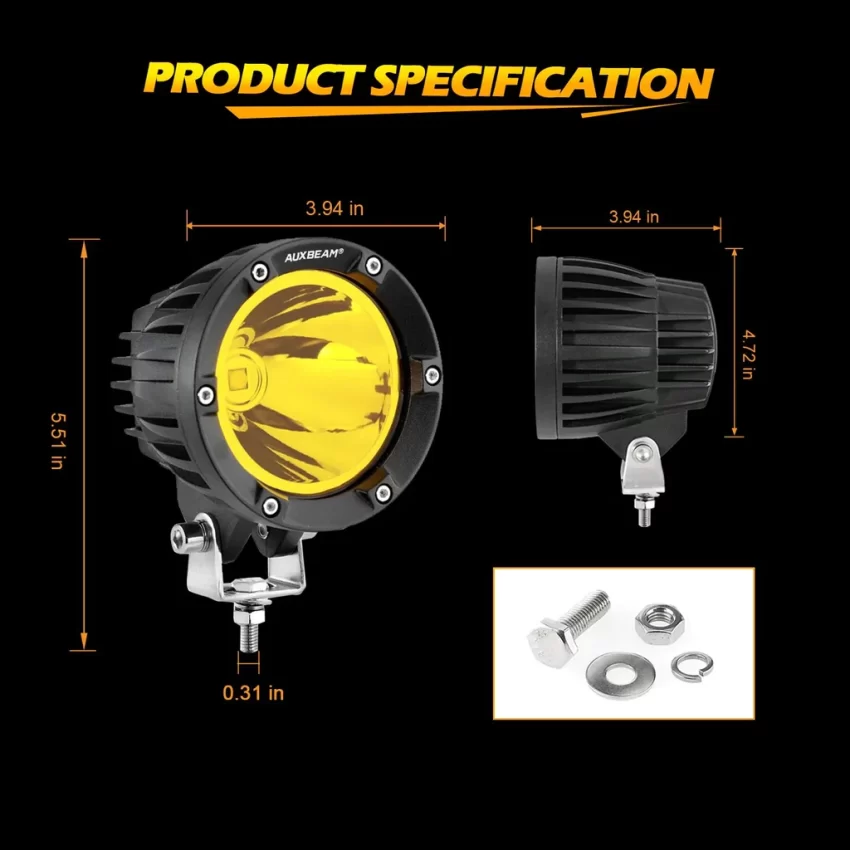 Auxbeam 4 Inch 72W Round Spot White/Amber LED POD Light - Clear Lens | Auxbeam | Auxbeam Pod Lights - Image 6
