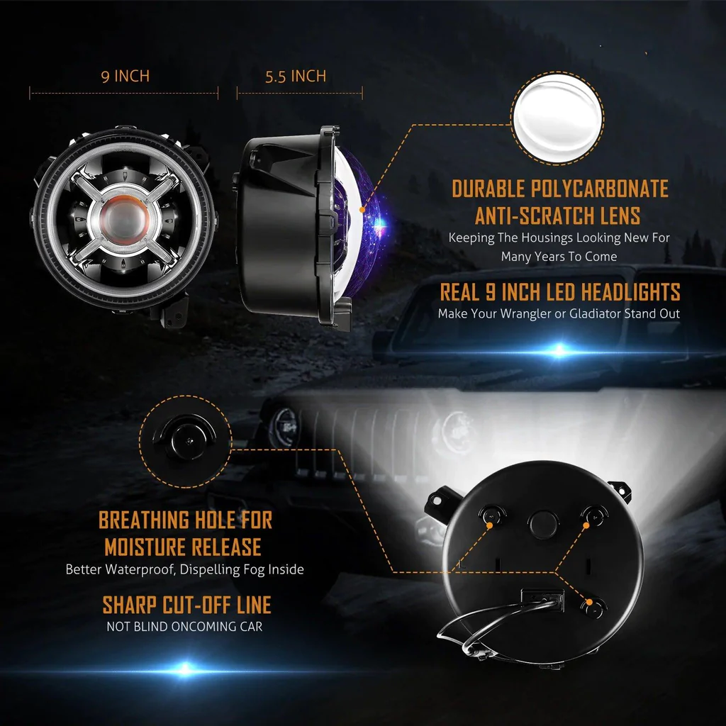 Auxbeam 9 Inch RGB Headlights Replacement Bluetooth Control W/DRL | Auxbeam | Auxbeam LED Headlights Assemblies - Image 7
