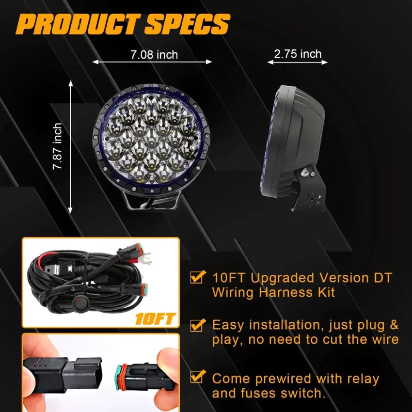 Auxbeam  7Inch 210W Round Spot Beam Off Road LED Driving Lights | Auxbeam LED Driving Lights | Auxbeam - Image 8