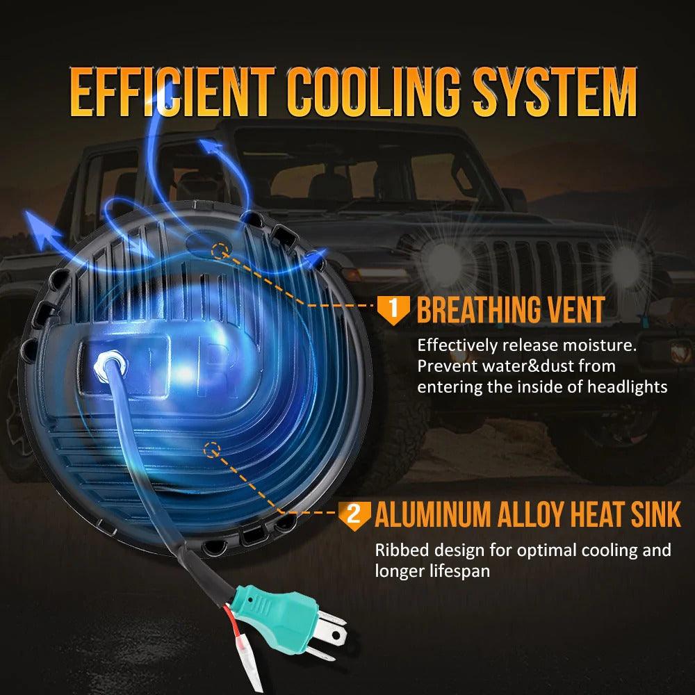 Auxbeam 7 Inch 90W 7000Lumens LED Headlights with Halo Ring DRL | Auxbeam | Auxbeam LED Headlights Assemblies - Image 7