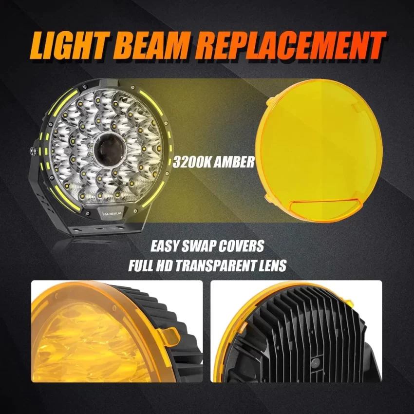 9 Inch Round LED Driving Light Amber Cover Light Shield - Image 8