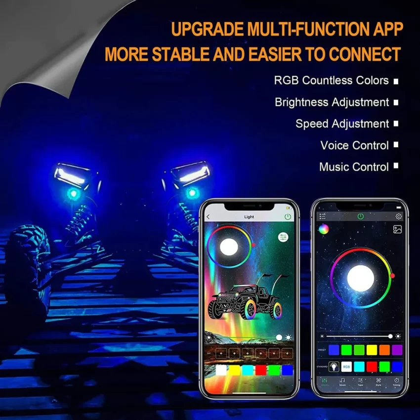 Auxbeam RGB LED Rock Light Set With Bluetooth Controller - 4 Piece Set | Auxbeam | Auxbeam LED Fancy Lights - Image 8