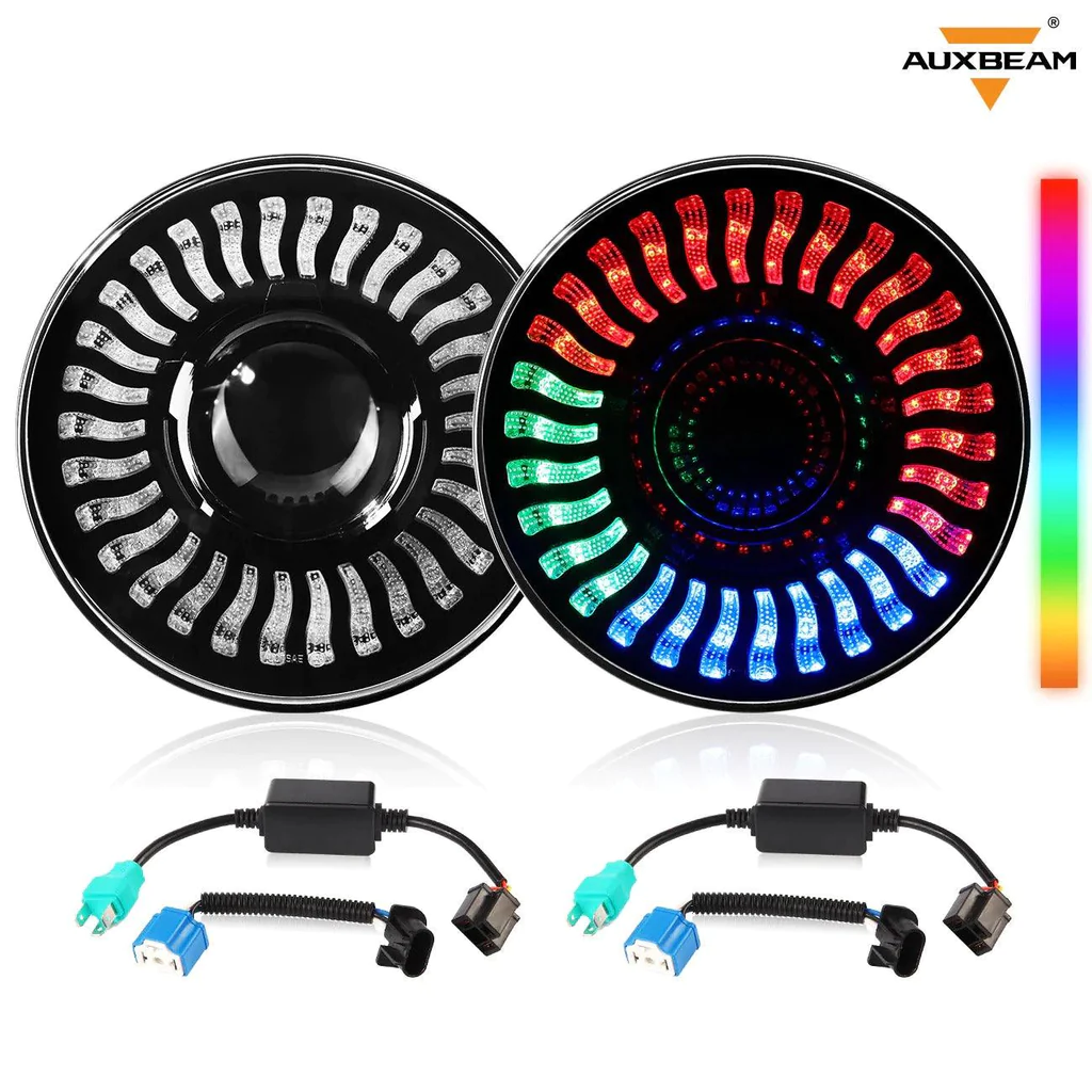 Auxbeam 7 inch 80W 8000Lumens LED Headlight RGB Flowing Halo Ring | Auxbeam | Auxbeam LED Headlights Assemblies - Image 9