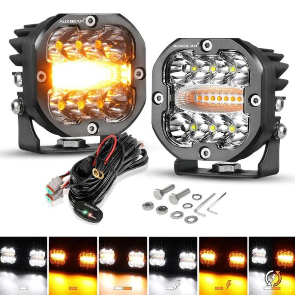 Auxbeam 3 Inch 96W 9600 Lumens 6 Modes White&Amber Flashing LED Pod Lights | Auxbeam | Auxbeam Auxiliary Lights