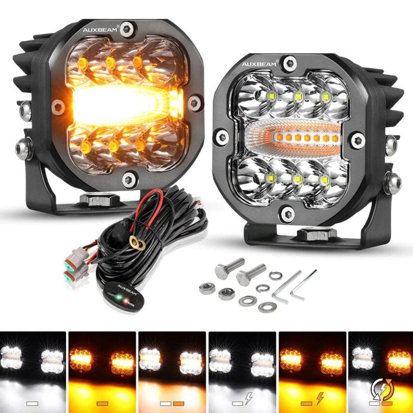 Auxbeam 3 Inch 96W 9600 Lumens 6 Modes White&Amber Flashing LED Pod Lights | Auxbeam | Auxbeam Auxiliary Lights