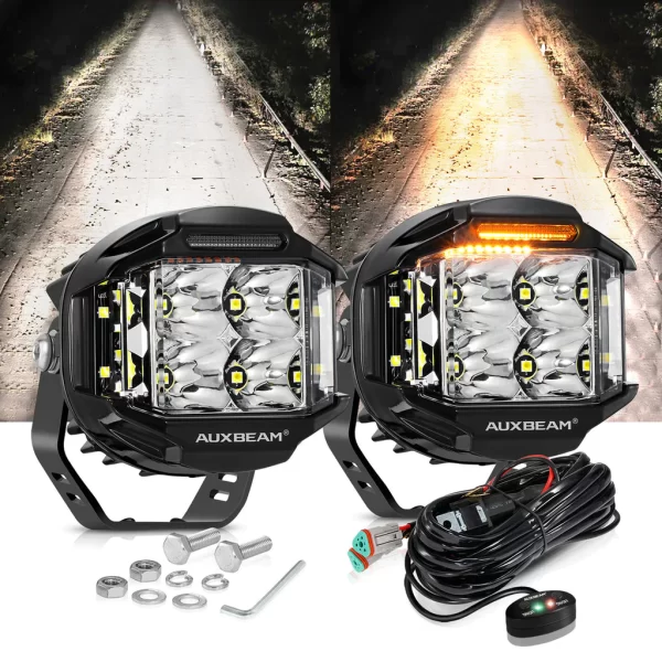 Auxbeam 4 inch 92W 8960 LM Side Shooter LED Pod Lights With Amber DRL | Auxbeam | Auxbeam Auxiliary Lights