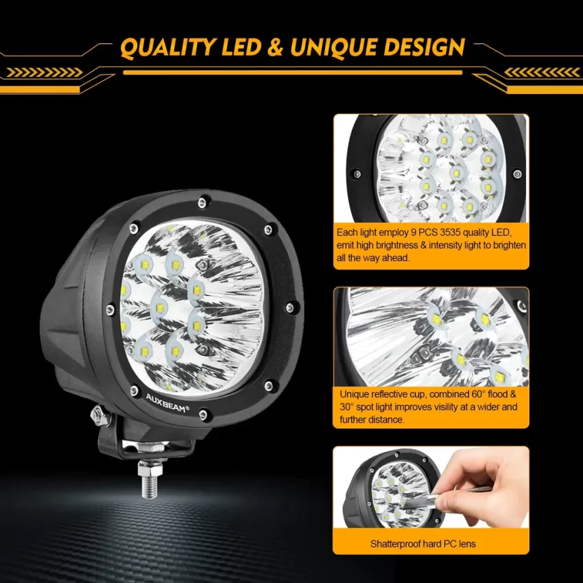 Auxbeam 4 Inch 90W Round Spot White/Amber LED POD Light - Clear Lens | Auxbeam | Auxbeam Auxiliary Lights - Image 10