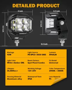 Auxbeam 4 inch 92W 8960 LM Side Shooter LED Pod Lights With Amber DRL | Auxbeam | Auxbeam Auxiliary Lights - Image 10