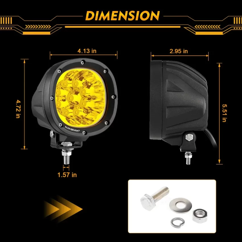 Auxbeam 4 Inch 90W Round Spot White/Amber LED POD Light - Clear Lens | Auxbeam | Auxbeam Auxiliary Lights - Image 11