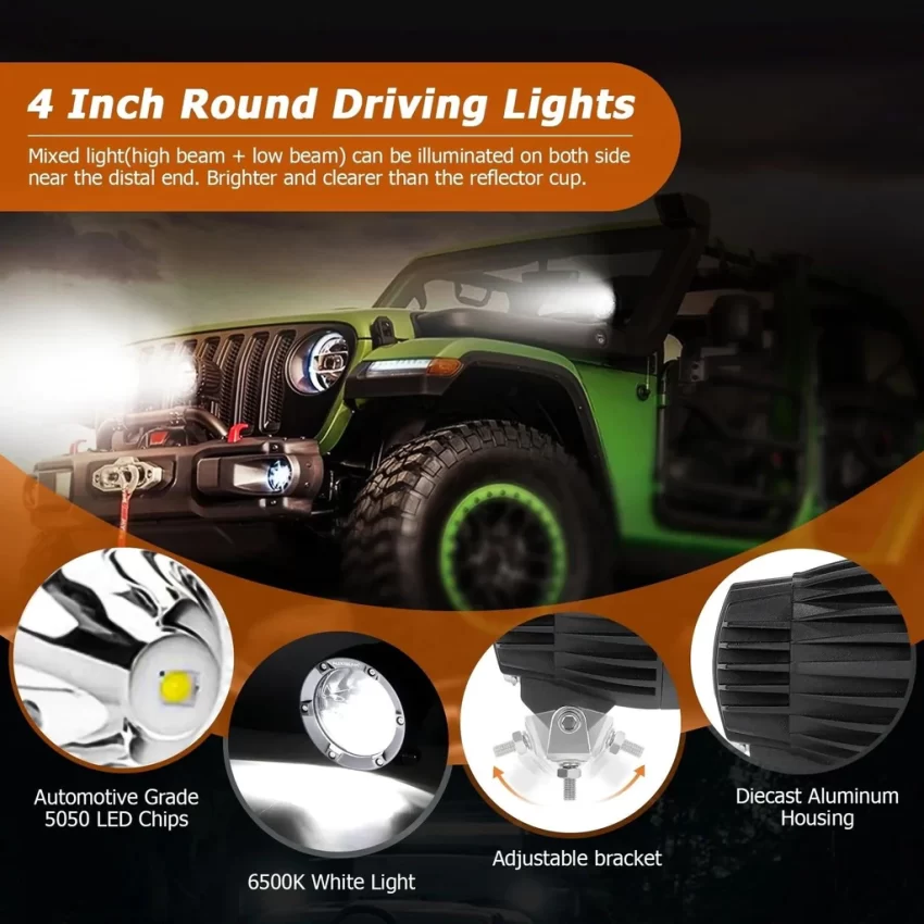 Auxbeam 4 Inch 110W Round OFF Road LED Pod Lights Combo Beam With Wiring Harness | Auxbeam | Auxbeam Auxiliary Lights - Image 5